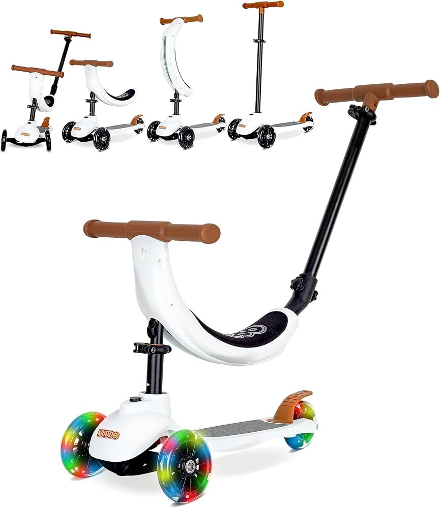 KRIDDO 5-in-1 Kids Folding Scooter, Toddler Toy Scooter with Adjustable Height, 3 Lighted Wheels,... | Amazon (US)