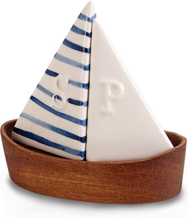 Mud Pie Sailboat Salt and Pepper Shaker, Dark Blue | Amazon (US)
