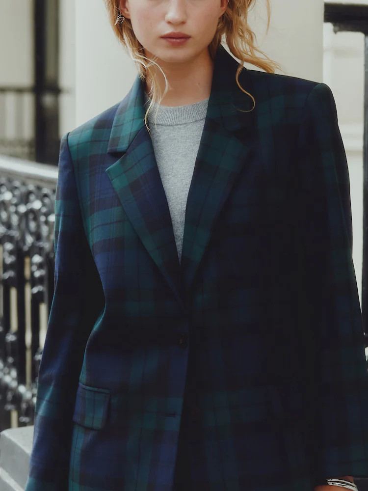 Green/Navy Tartan Single Breasted Blazer | Next US