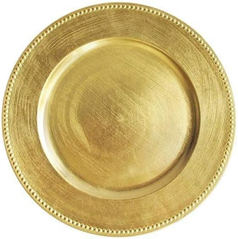Tiger Chef 13-inch Round Beaded Charger Plates, Set of 2,4,6, 12 or 24 Dinner Chargers (6, Gold) | Amazon (US)