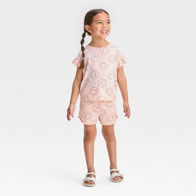 Grayson Mini Toddler Girls' Smiley Face Ruffle Top & Shorts Set - Pink | Target