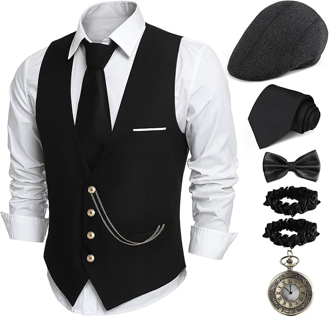 1920s Mens Costume,Roaring 20s Costumes for Men,1920S Mens Outfit Accessories with Vest Hat Pocke... | Amazon (US)