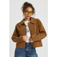 boohoo Women's Collared Button Up Suede Look Jacket in Tan | Size: 14 | Boohoo.com (UK & IE)