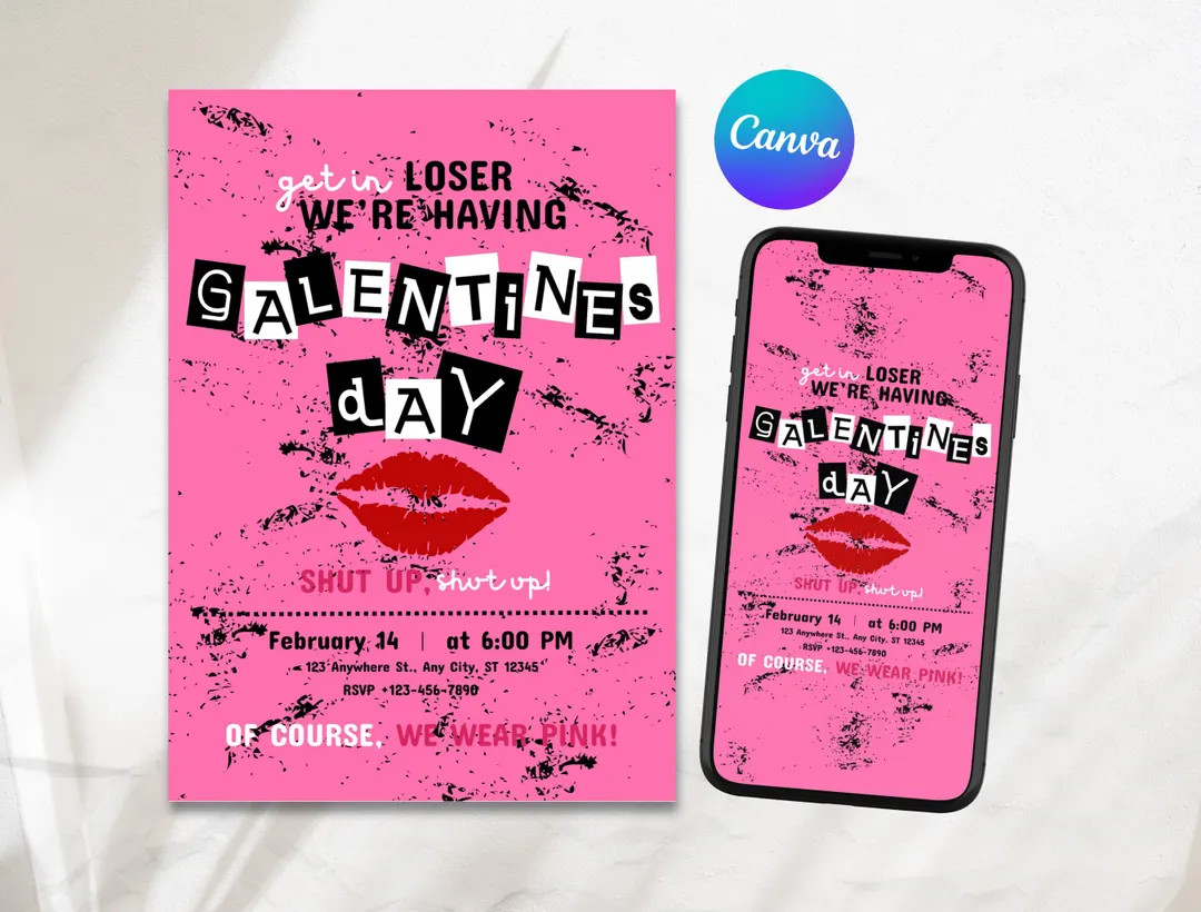 Editable E-invitations Burn Book Galentine's Day Invite Canva Template Pink Girls Party Invitatio... | Etsy (US)