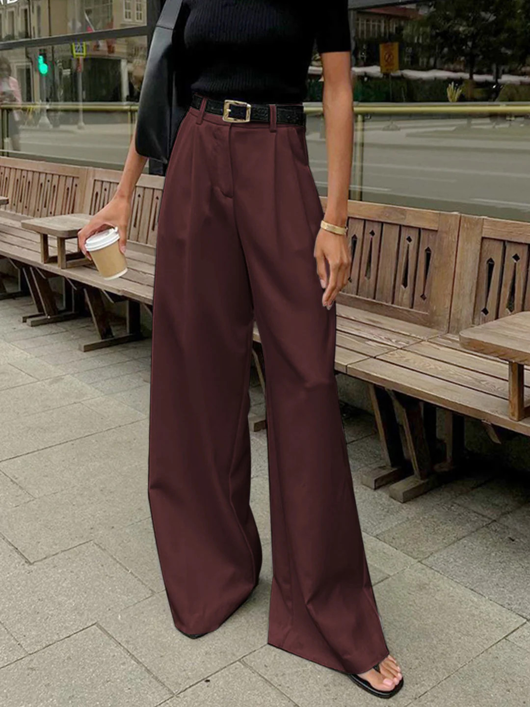 Solid Wide Leg Pants Without Belt | Commense