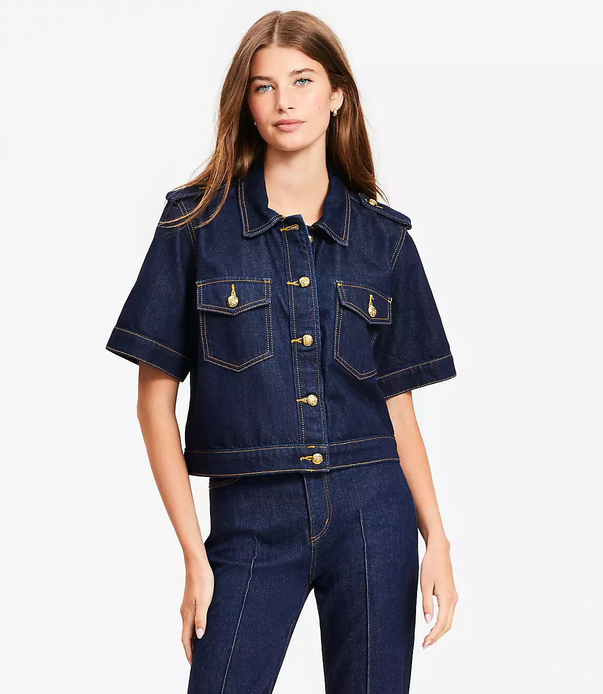 Short Sleeve Denim Jacket in Classic Rinse Wash | LOFT