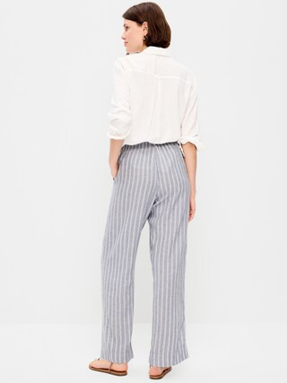 High-Waisted Linen-Blend Straight Ankle Pants | Old Navy (CA)