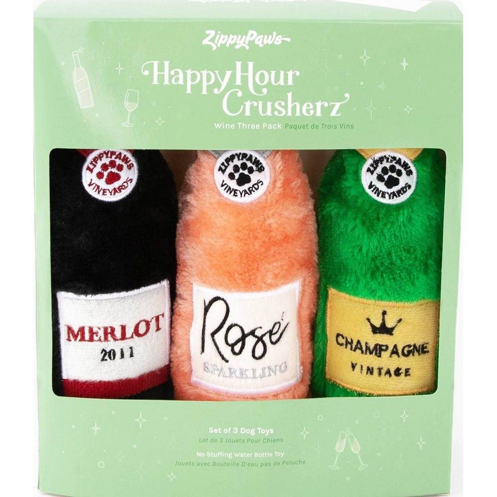 ZippyPaws Happy Hour Crusherz Wine Dog Toy - 3pk | Target