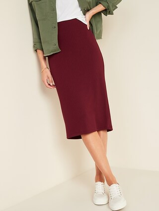 High-Waisted Rib-Knit Pencil Midi Skirt for Women | Old Navy (US)