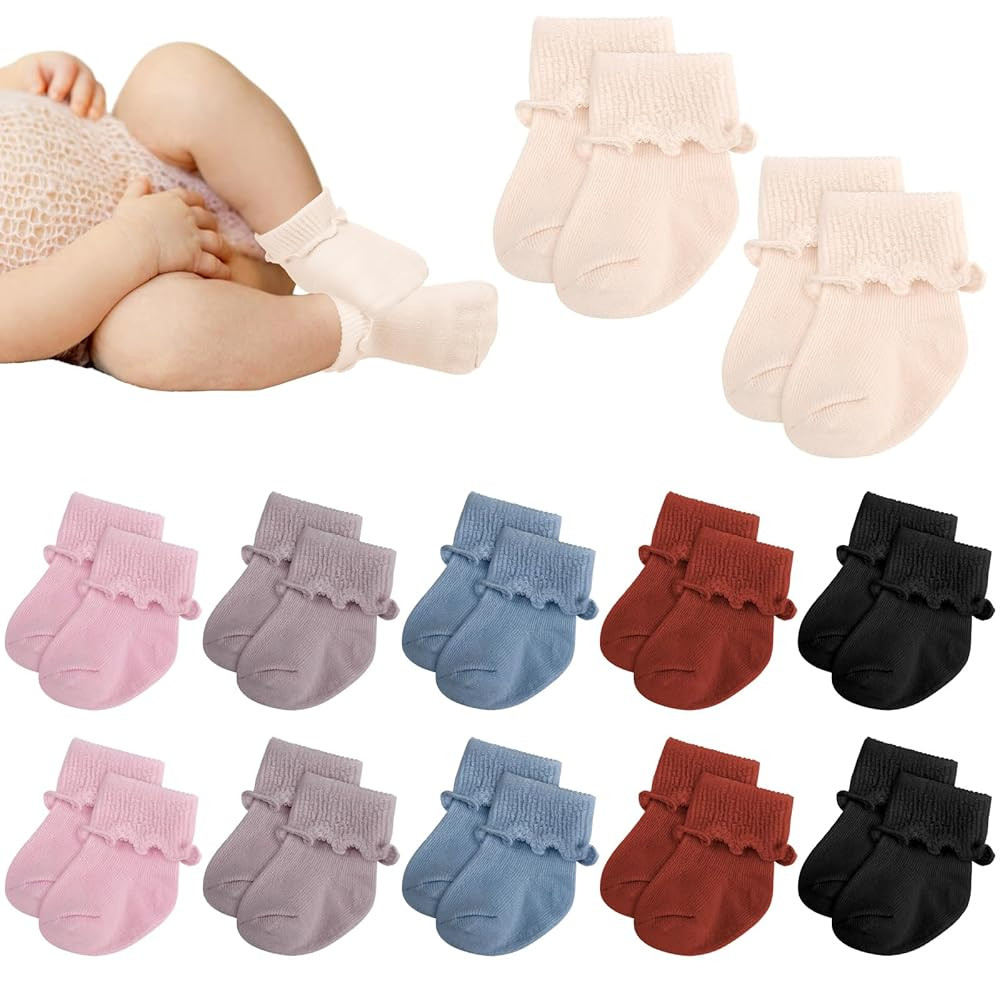 Toulite 12 Pairs Preemie Socks Girls and Boys Premature Ruffle Turn Cuff Cotton Socks Hospital Ni... | Amazon (US)