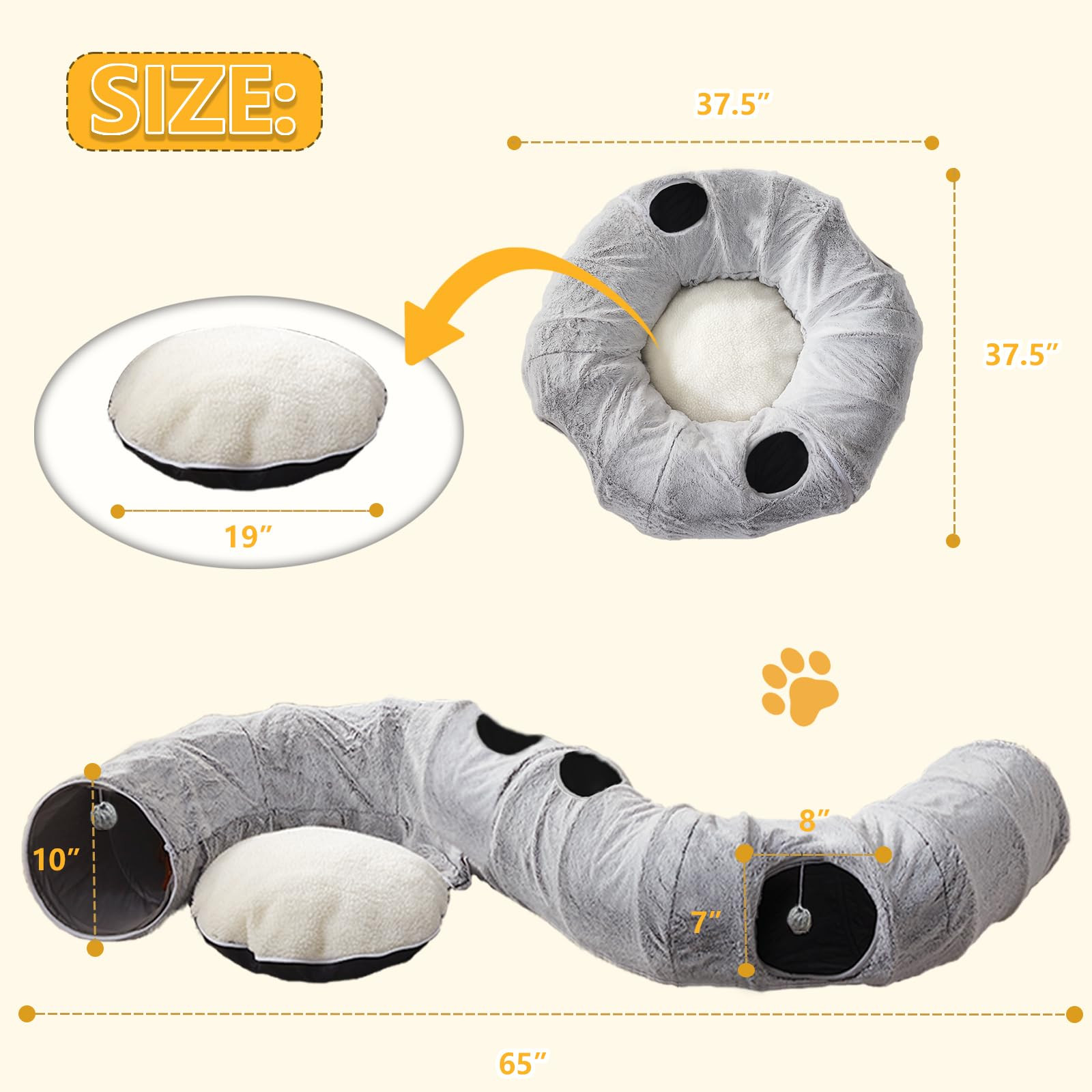 Cat Tunnel Bed for Indoor Cats - Cute Cat Donut Tunnel with Washable Circle Cushion, Round Pet Pl... | Amazon (US)