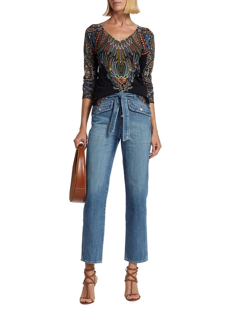 Rinley High-Waisted Belted Straight-Leg Jeans | Saks Fifth Avenue