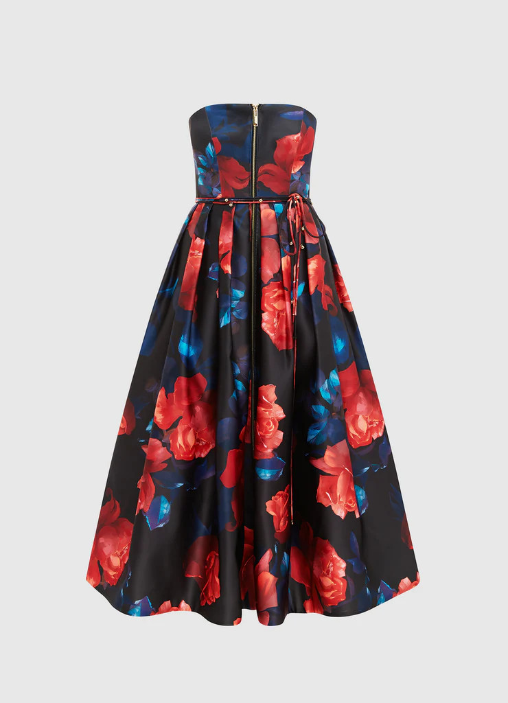 Norine Bustier Midi Dress - Rose Print | LEO LIN