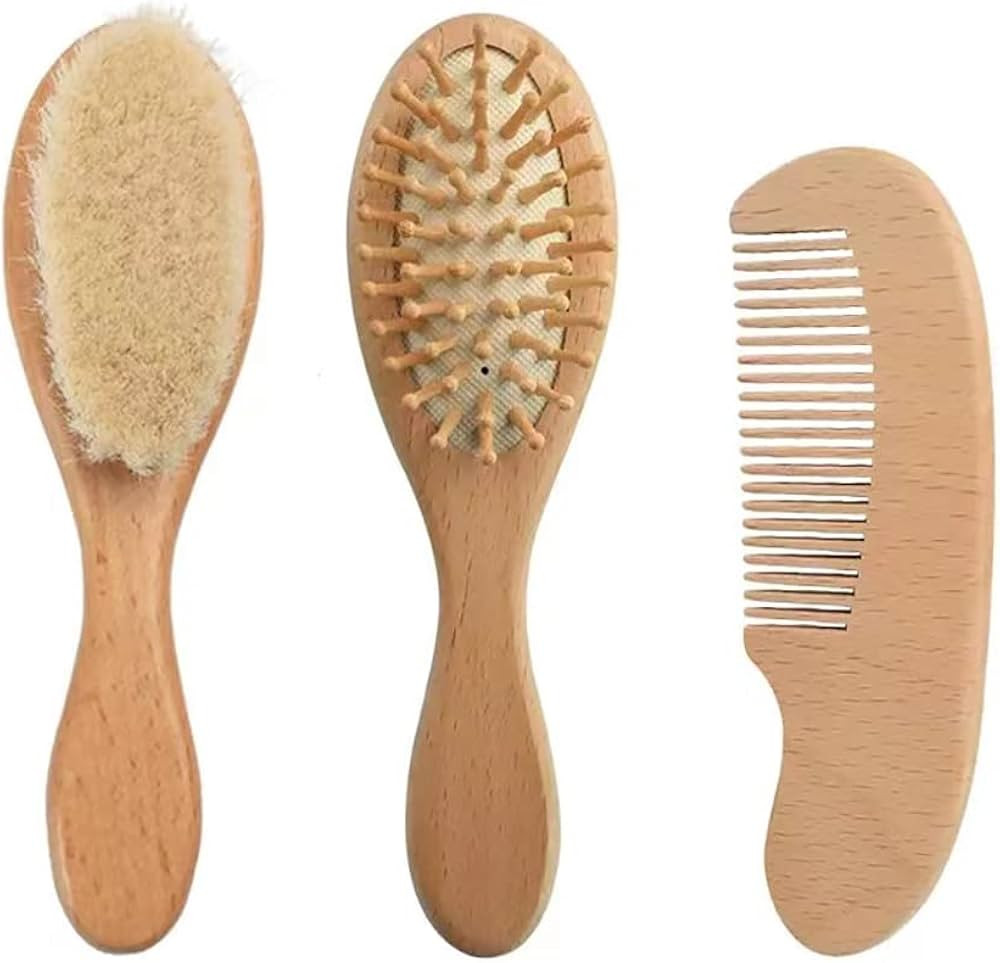 PandaEar Baby Hair Brush and Comb Set for Newborn| Natural Wooden Hairbrush with Soft Goat Bristl... | Amazon (US)