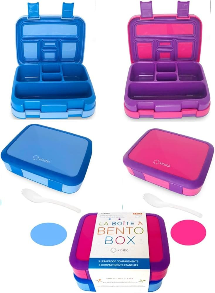 kinsho Bento Lunch Box for Kids Toddlers Boys Girls, 5 Portion Sections Secure Lid, Microwave Saf... | Amazon (US)