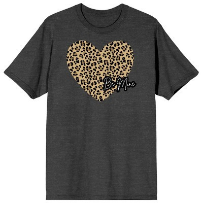 Valentine's Day Cheetah Heart Be Mine Crew Neck Short Sleeve Charcoal Heather Women's T-shirt-XXL | Target