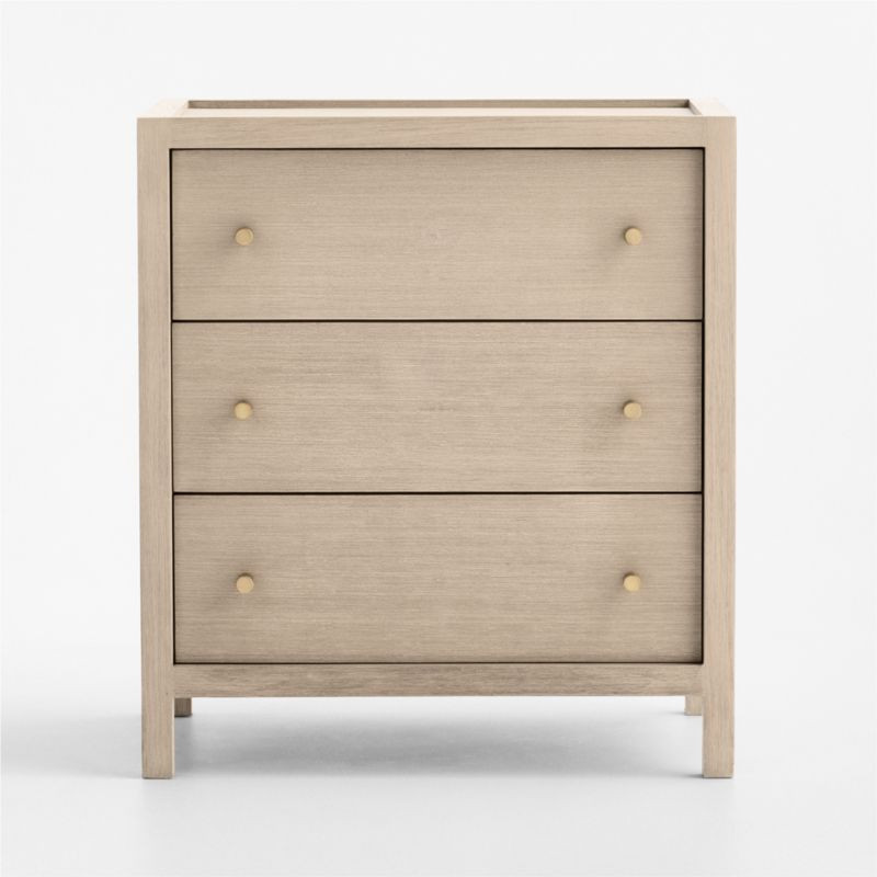 Keane 26" Weathered Natural Solid Wood 3-Drawer Charging Nightstand | Crate & Barrel