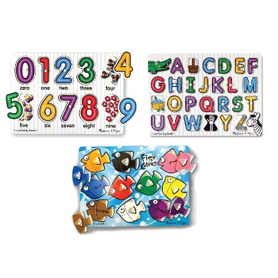 Melissa & Doug® Fish Colors, ABC, and Numbers Wooden Mix 'n Match Peg Puzzle Bundle | Target