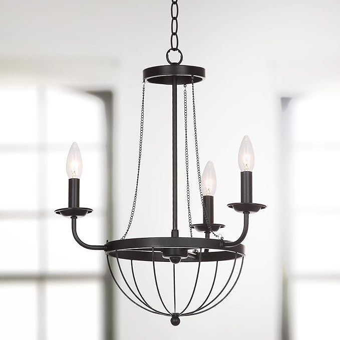 SAFAVIEH Lighting Collection Jacques Farmhouse Rustic Modern Black Metal 18-inch Diameter 3-light... | Amazon (US)