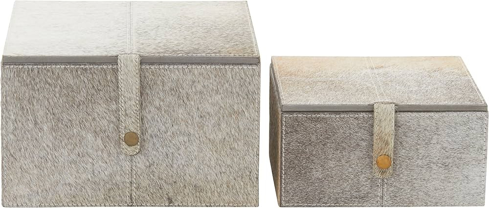 Deco 79 Leather Handmade Box with Hinged Lid, Set of 2 8", 10"W, Gray | Amazon (US)