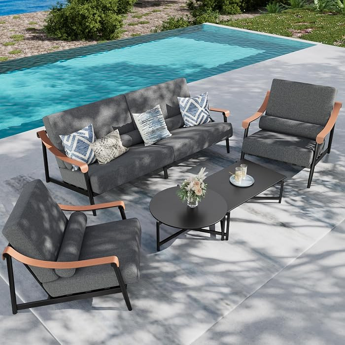 Modern Outdoor Patio Furniture Set,Deep&Wide Seat with Extra Thick 6.3" Cushions Metal Outdoor Co... | Amazon (US)