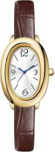 BESTKANG Women's Gold Oval Digital Dial Watch - Soft Leather Band Small Face Quartz Wristwatch, V... | Amazon (US)