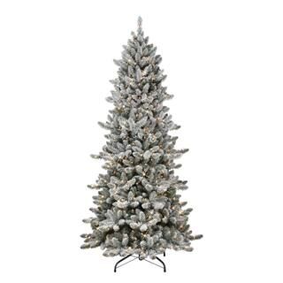Puleo International Pre-Lit 7.5 ft. Slim Flocked Royal Majestic Spruce Artificial Christmas Tree,... | The Home Depot