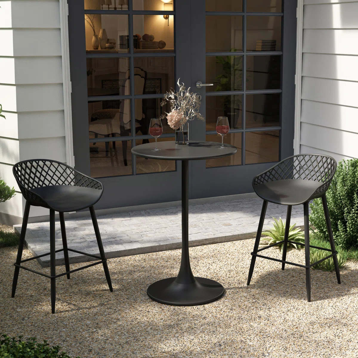 Liev Bistro Counter Height 24" Steel Pedestal Base Table for Indoors or Patio with Counter Stools | Wayfair North America