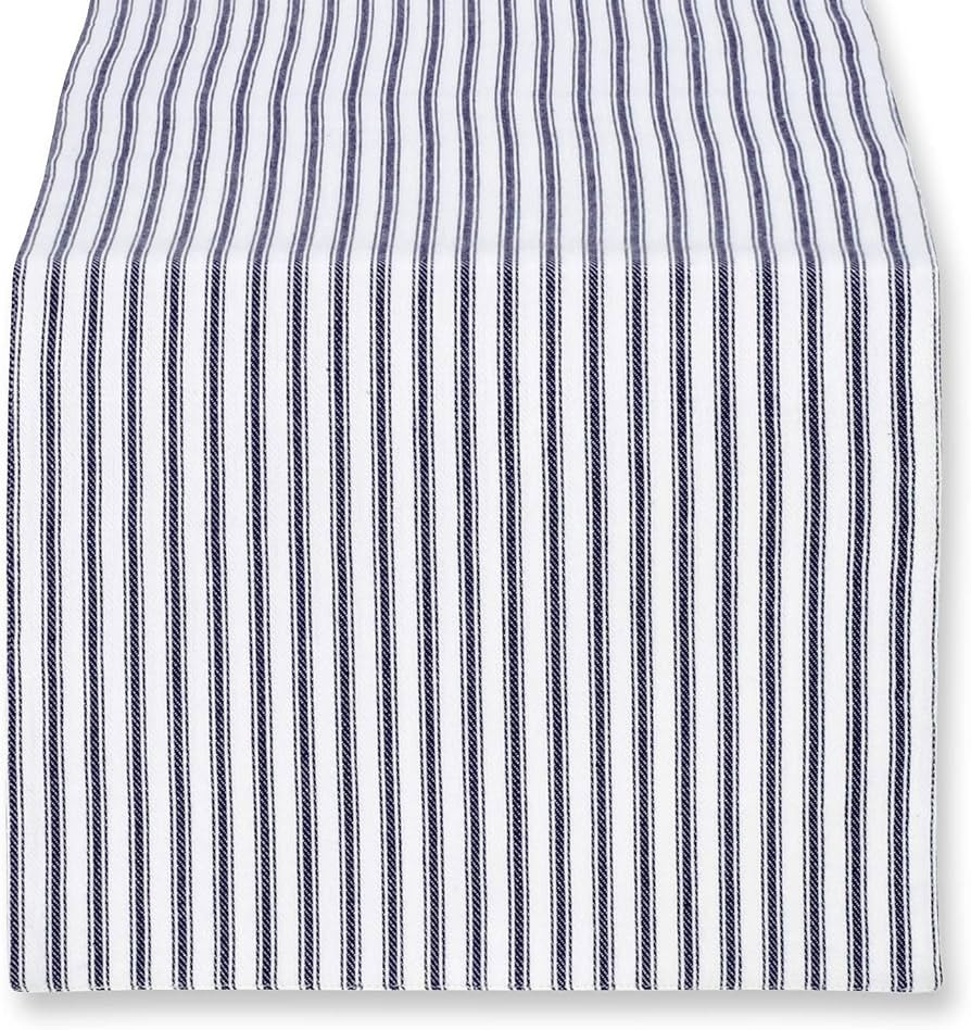 Cackleberry Home Navy Blue and White Ticking Stripe Woven Cotton Table Runner Reversible 14 x 72 ... | Amazon (US)