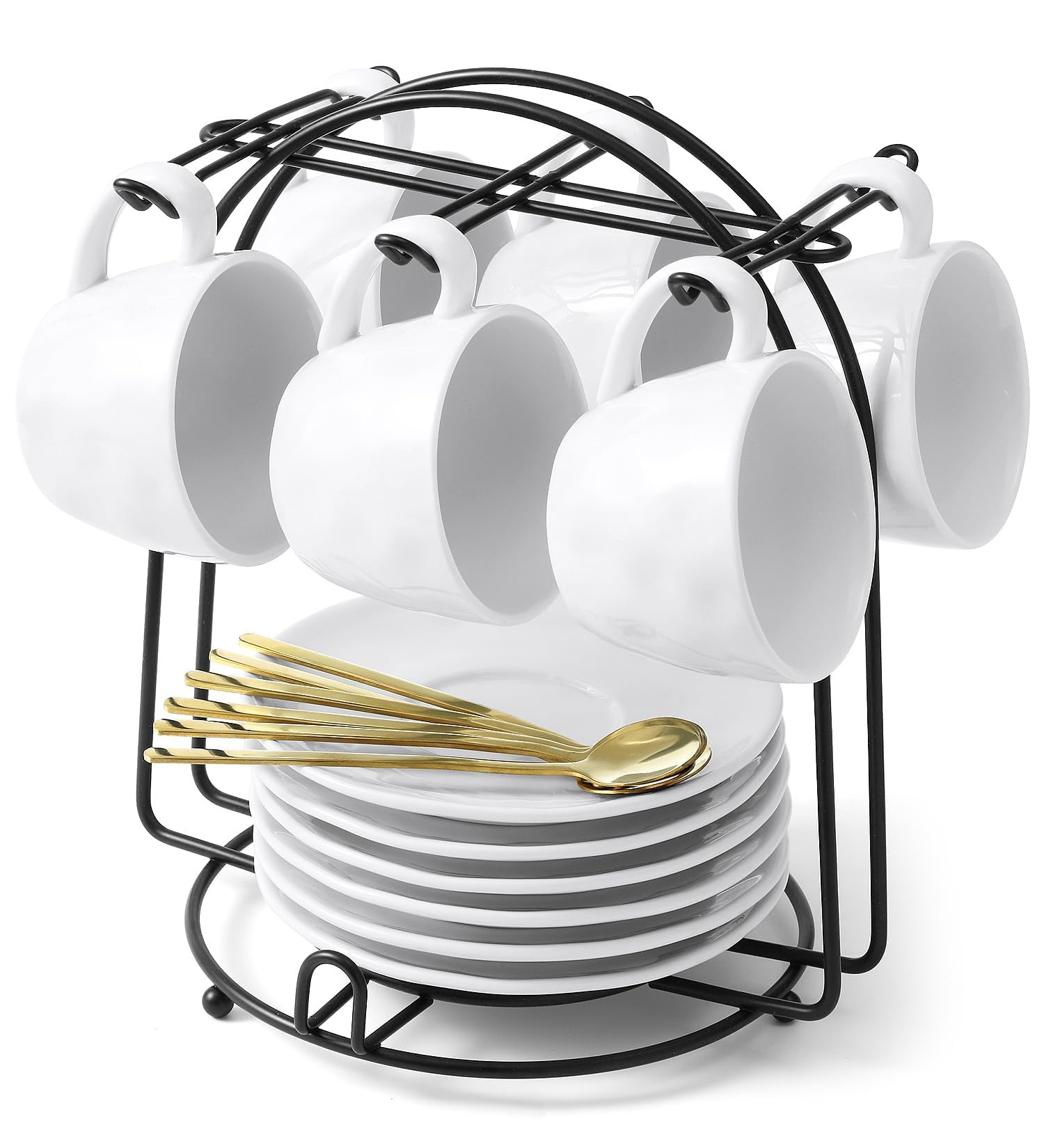 Yedio 4 oz Espresso Cups with Saucers and Metal Stand, Spoons, Porcelain Stackable Coffee Cups, D... | Amazon (US)