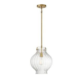 1-Light Natural Brass Shaded Pendant Light | The Home Depot
