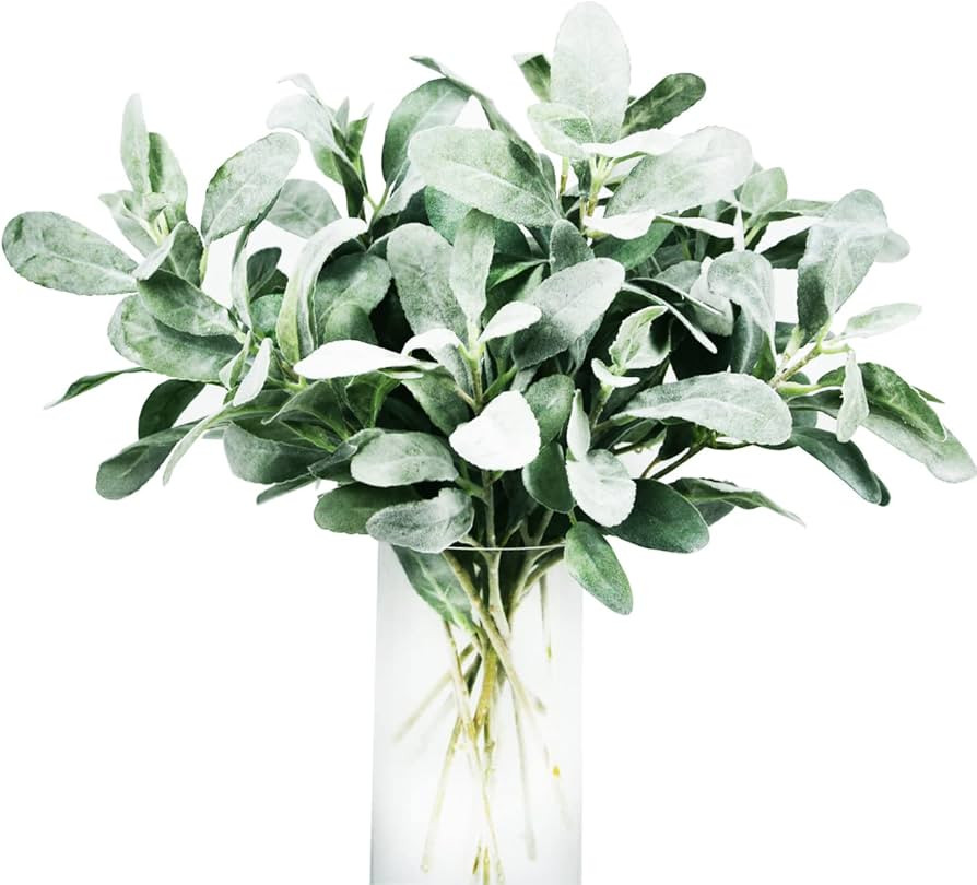 Tinsow Artificial Flocked Lambs Ear Leaves Dusty Miller Stems Flocked Oak Leaves Lamb's Ear Leaf ... | Amazon (US)