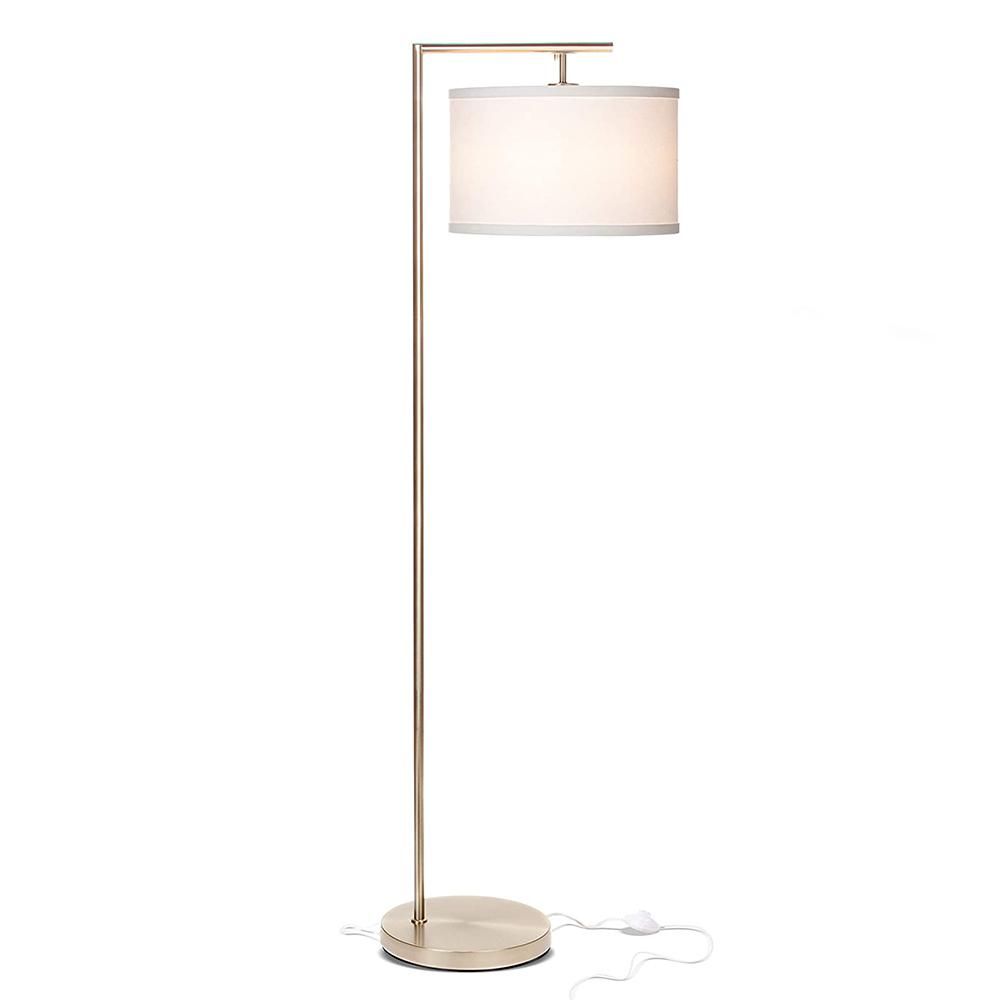 Brightech Montage Modern 60 in. Satin Nickel LED Floor Lamp with White Fabric Drum Shade | The Home Depot