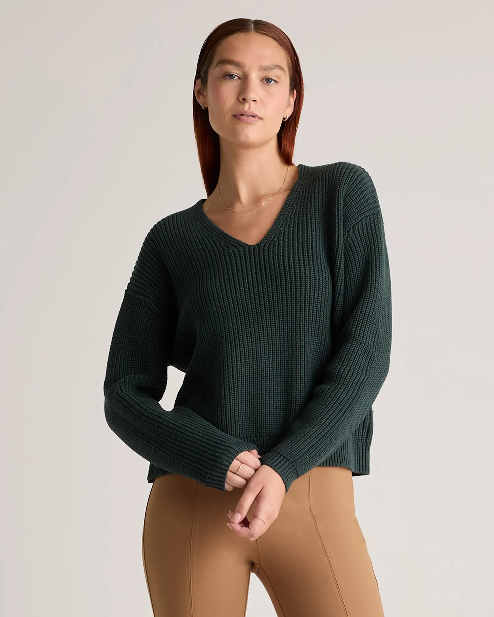 100% Organic Cotton Fisherman V-Neck Sweater | Quince