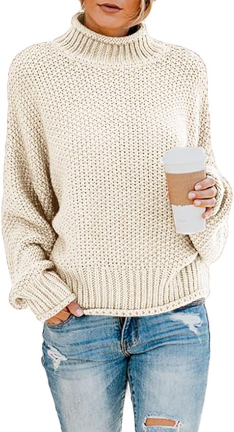 Ybenlow Womens Turtleneck Sweaters Batwing Long Sleeve Casual Loose Oversized Chunky Knit Pullove... | Amazon (US)