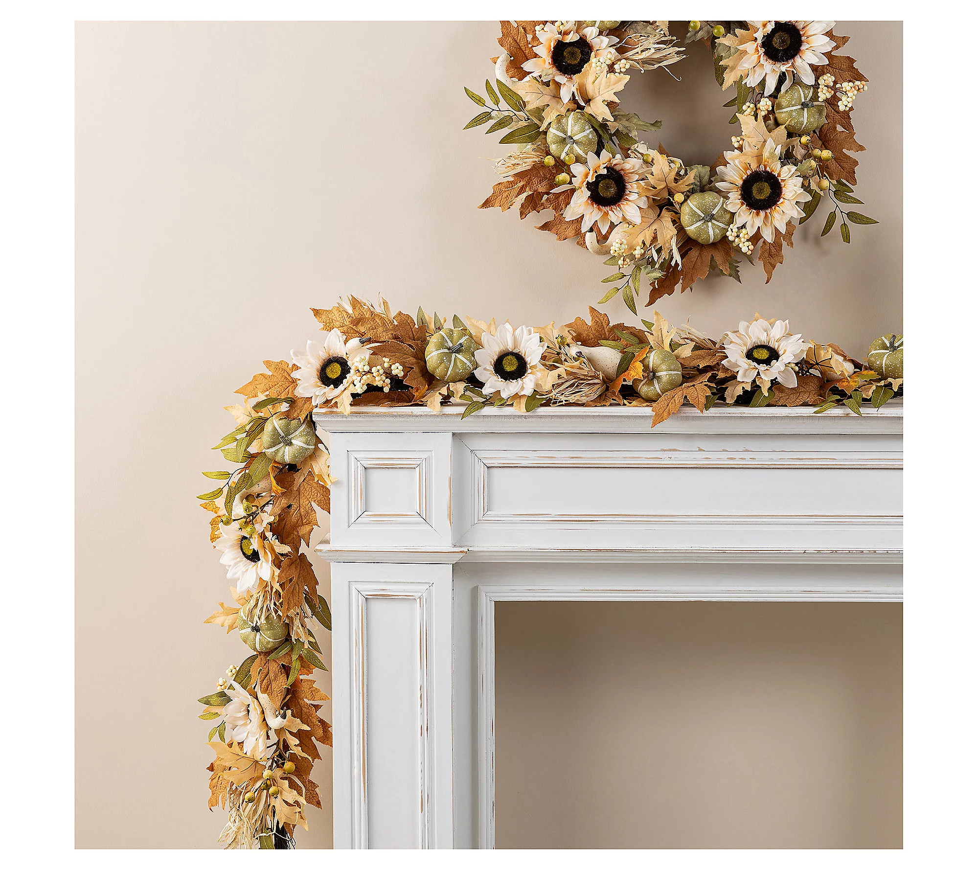Glitzhome 72""L Fall Harvest Sunflower Pumpkin a nd Leaf Garland | QVC