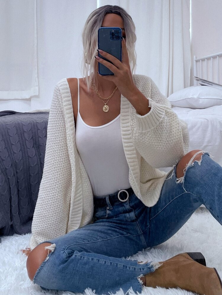 Open Front Solid Cardigan | SHEIN