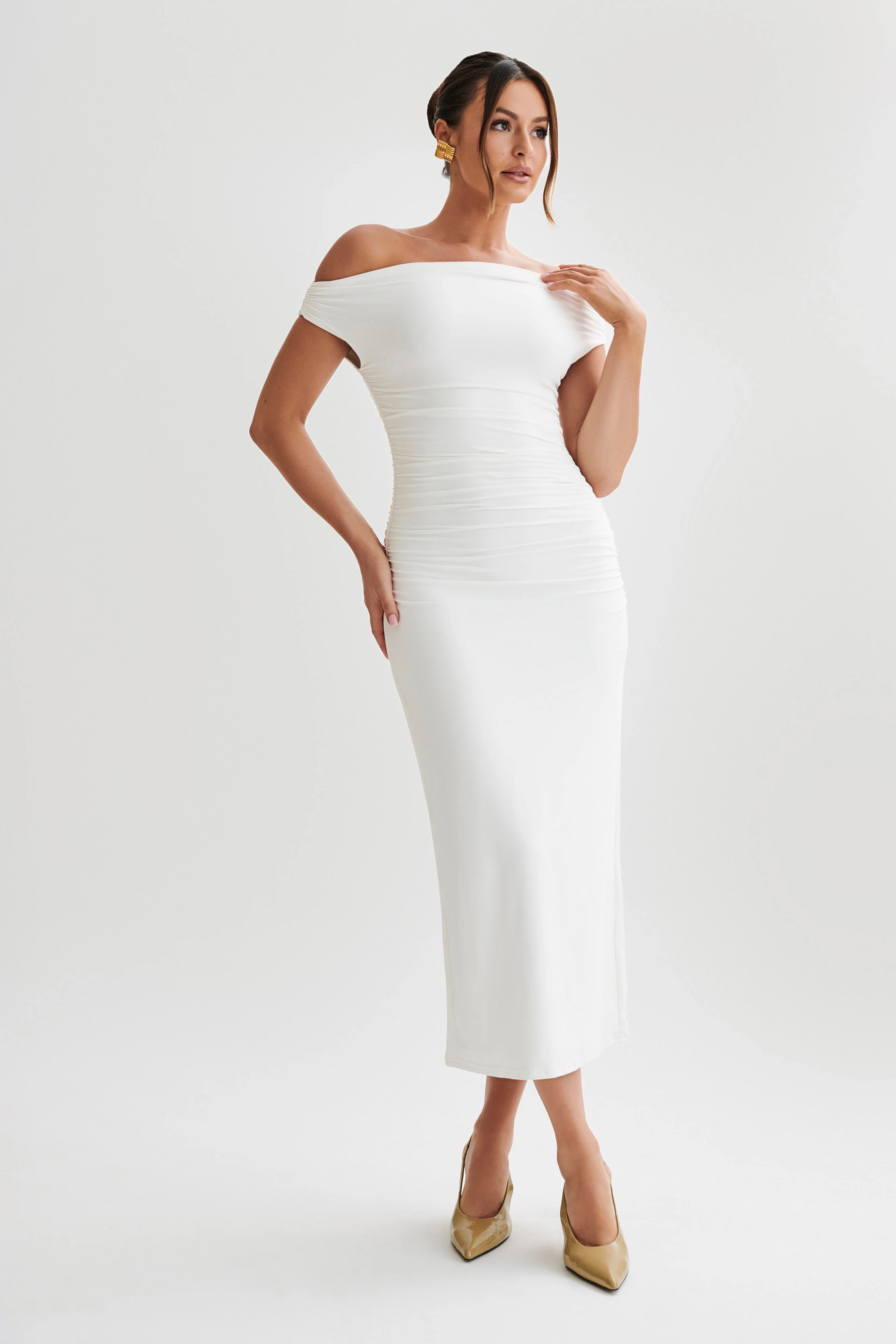 Alayna Recycled Nylon Midi Dress - White | MESHKI US