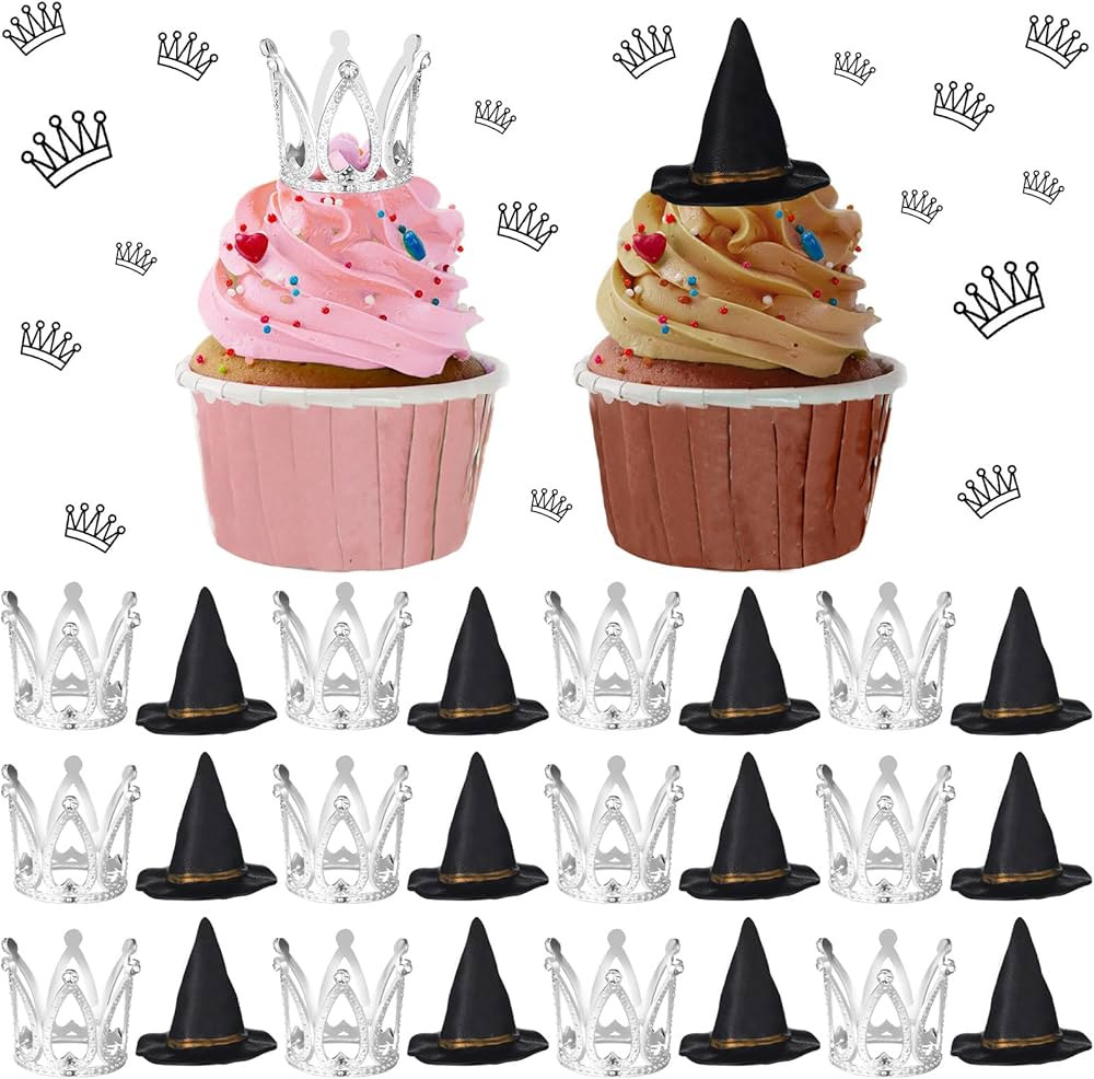 24 Pack Witch Hat and Crown Cake Topper Bad Witch Birthday Party Decorations Mini Wizard Hats Sil... | Amazon (US)