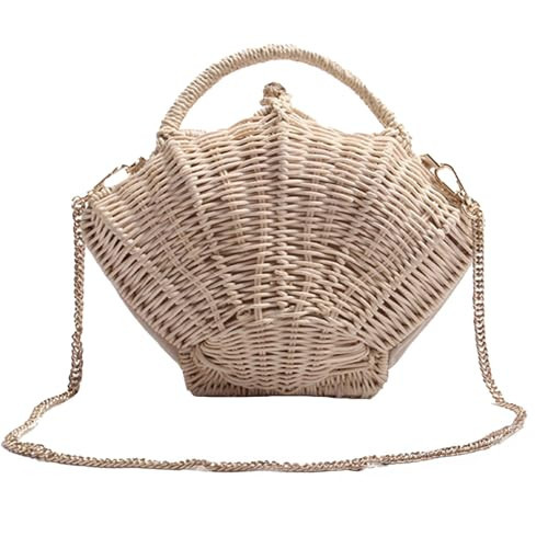 Straw Shell Purse Clutch Purse Top Handle Woven Shell Shape Shoulder Crossbody Rattan Beachy Seashell Bags Trendy Elegant 2025 Summer Spring Vacation Beach(Khaki) | Amazon (US)
