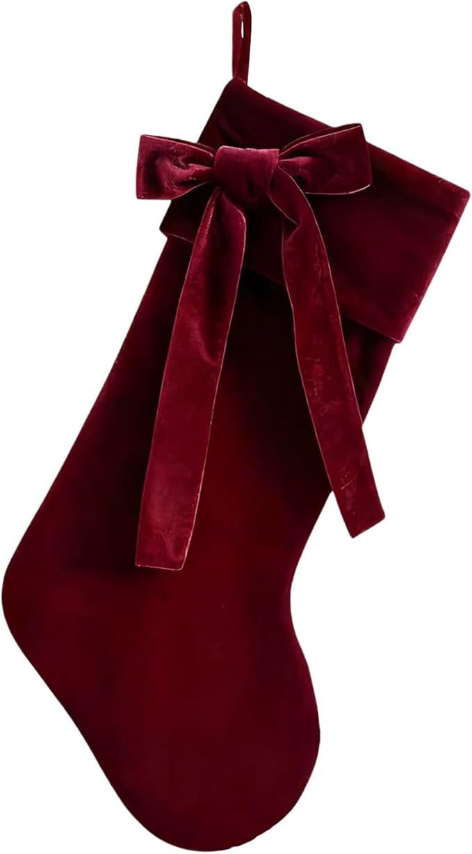 20 Inch Velvet Christmas Stocking with Large Decorative Bow Luxury Velvet Stocking for Fireplace ... | Amazon (US)