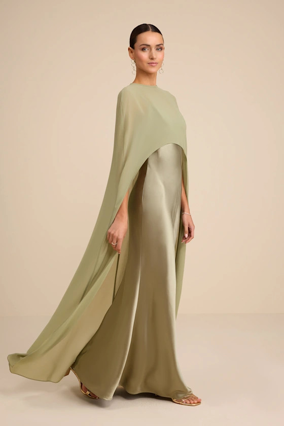Cavana Sage Satin Cape Maxi Dress | Lulus