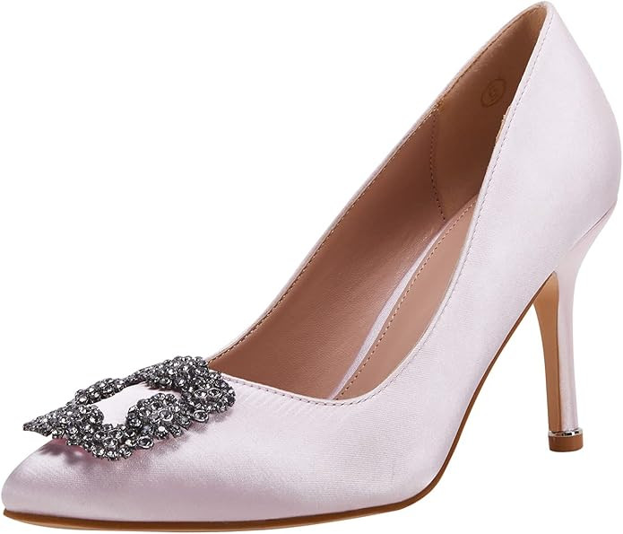 Women's Stiletto High Heel Pumps Classic Party Wedding Pointed Toe Pump Shoes with Jewel Buckle | Amazon (US)