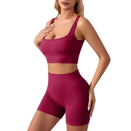 2024 New Women s Workout Sets Ribbed Yoga Workout Set High Waist Tank 2 Piece Seamless Yoga Outfit Set Holes High Waist Gym Outfit Women Yoga Pants Set Yoga Shorts Sets Seamless Yoga Set Women Yoga | Walmart (US)