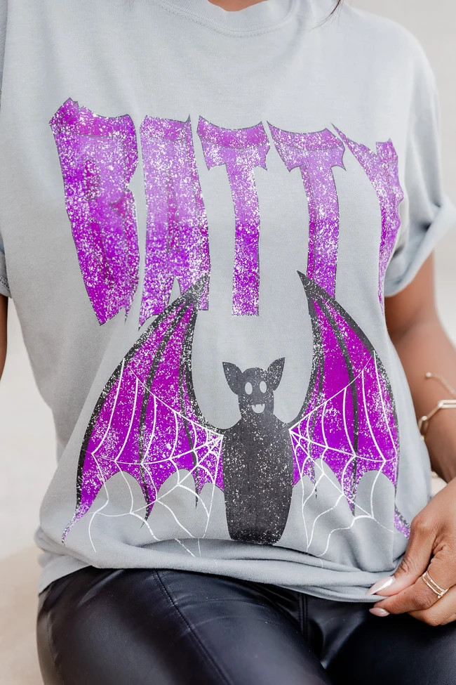 Batty Grey Oversized Graphic Tee | Pink Lily