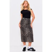 Brown Leopard Print Denim Midaxi Skirt | PrettyLittleThing UK