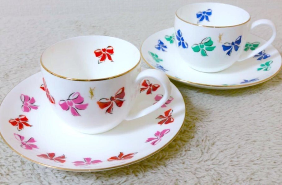 Yves Saint Laurent Pair Cup & Saucer Set of 2 Ribbon Logo  | eBay | eBay US