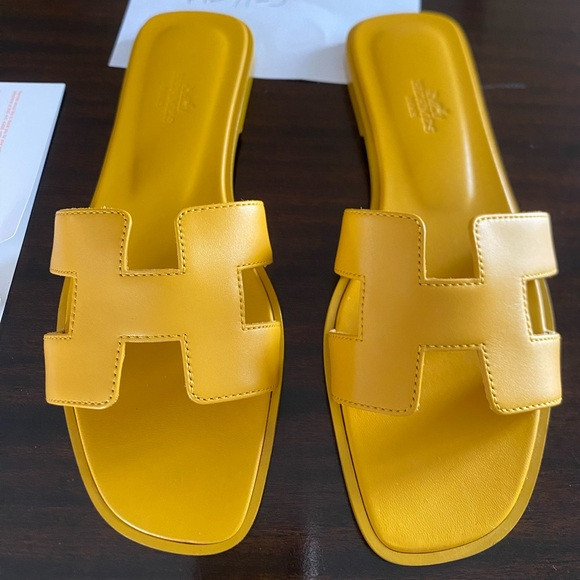Hermes Jaune Yellow Oran Calfskin Pre Owned Amazing Slides 37.5 | Poshmark