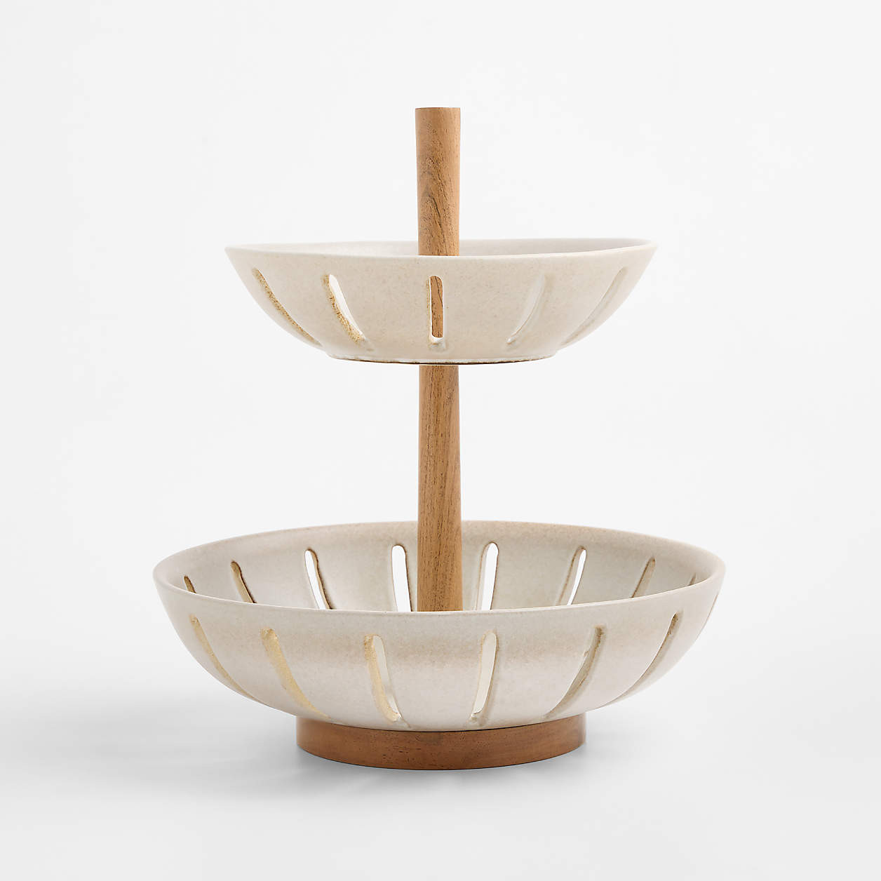 Ceramic and Wood 2-Tier Fruit Basket | Crate & Barrel | Crate & Barrel