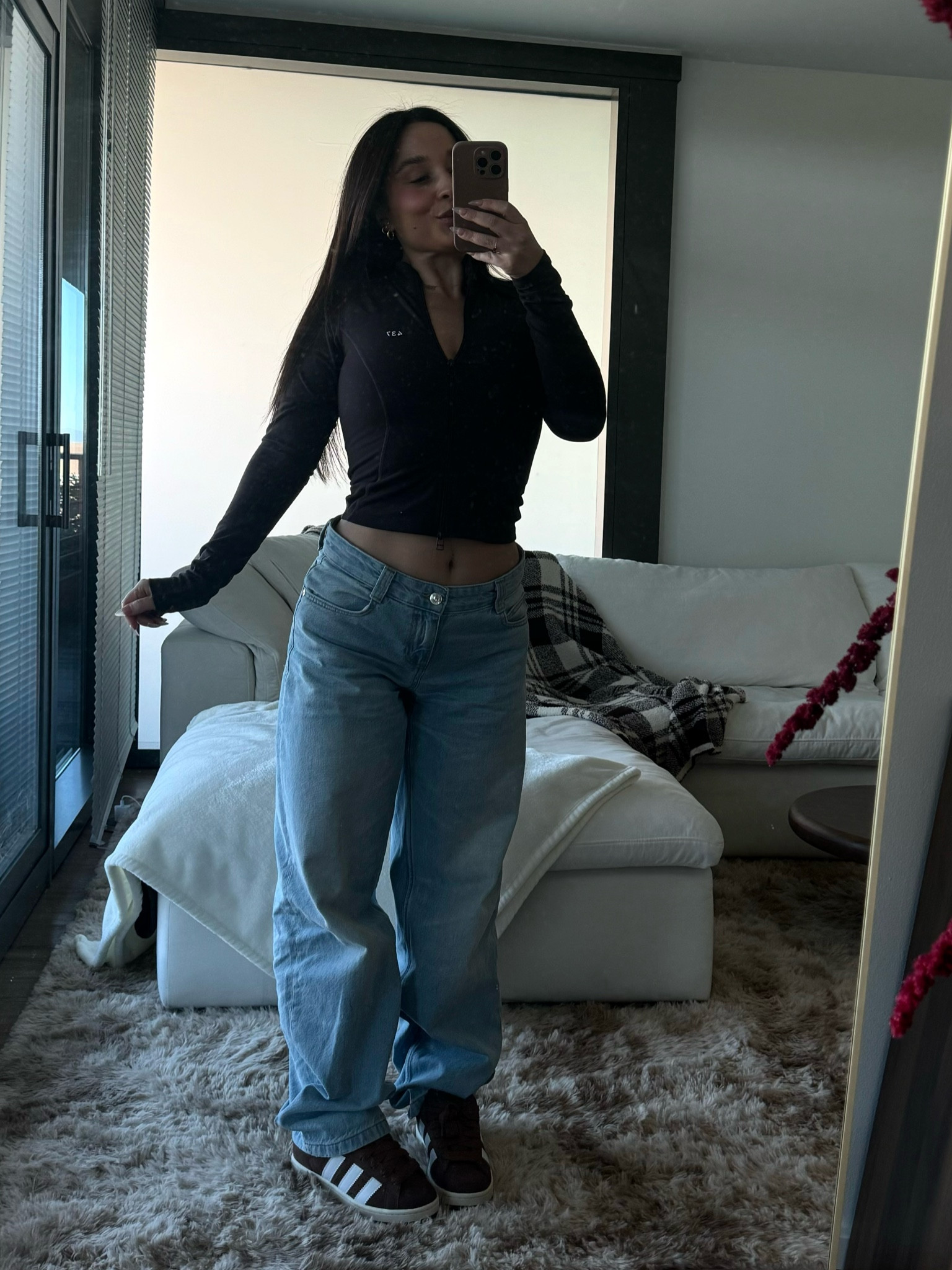 have this jacket in 4 colors because it fits so good: size XS

love bershka jeans: size 2 

campus 00s a must 
